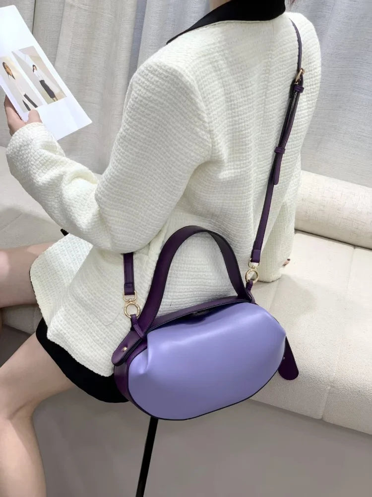 Circular Three-dimensional Bowling Bag For Women Fashion Leather Ruched Top Handle Handbags Casual Shoulder Crossbody Bag Purses