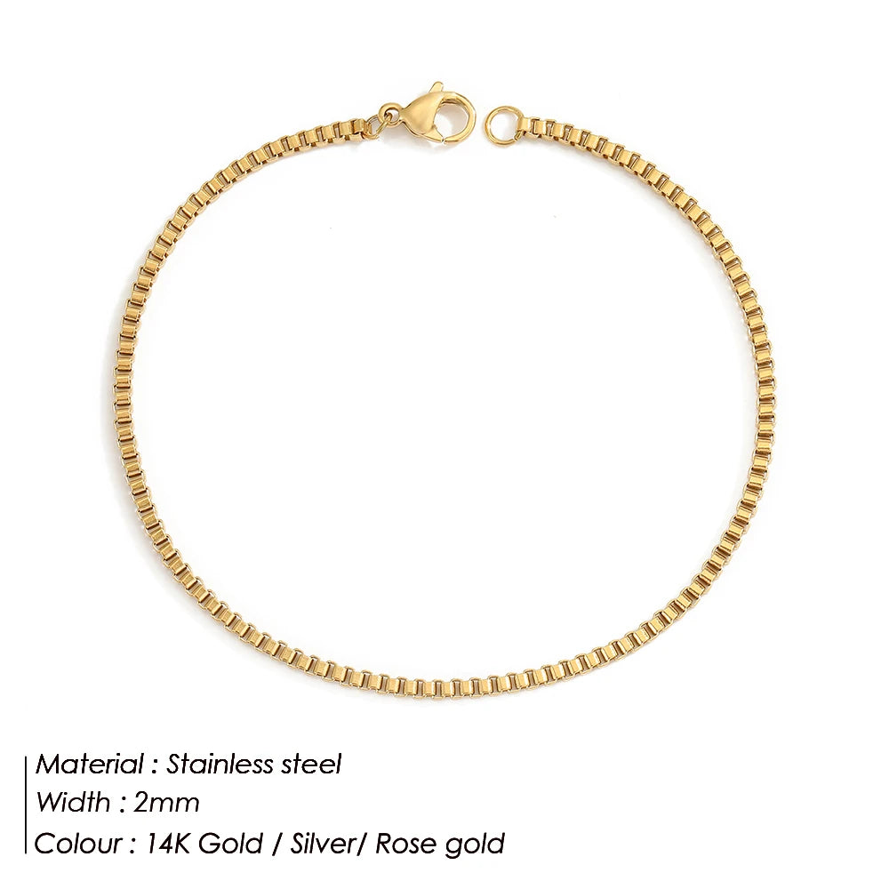 Gold Tone Stainless Steel Figaro Chain Bracelet for Women