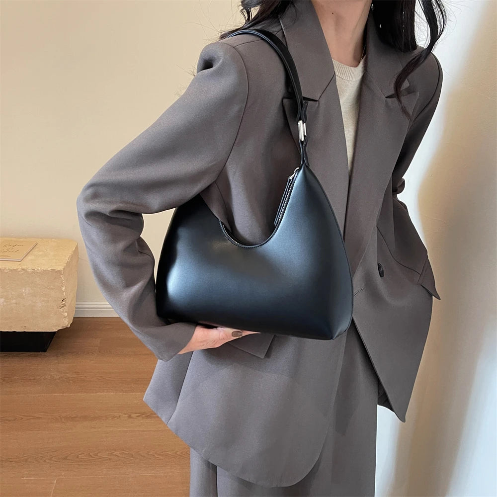 Minimalist Pure Color Polyurethane Leather Shoulder Bag for Women