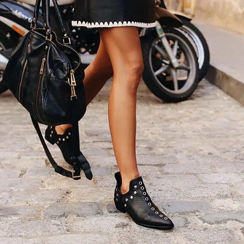 Slip On Pointed Toe Rivets Ankle Boots