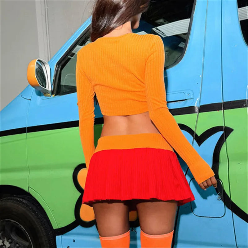 Velma Inspired Orange Three Piece Costume Set for Women