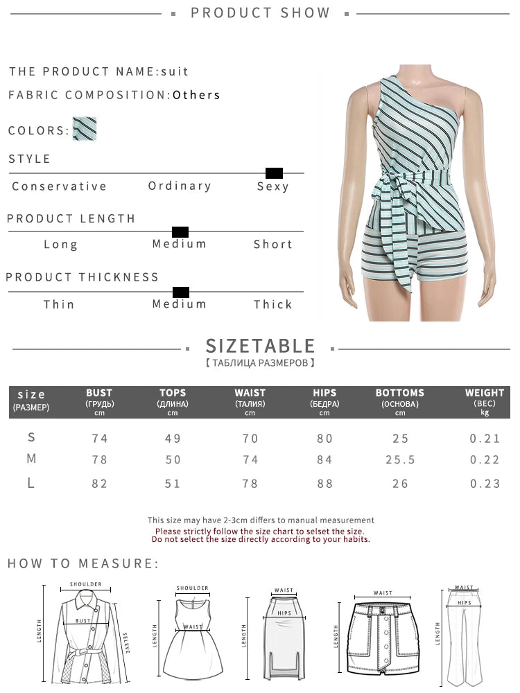 Striped Patchwork Two Piece Set With Skew Collar And Bike Shorts for Women