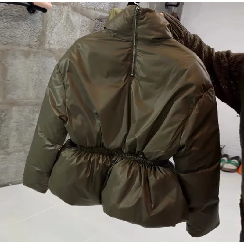 Warm Loose Fit Zipper Jacket With Stand Collar for Women