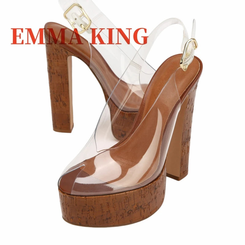 Clear Pvc Platform Slingback Peep Toe Sandals for Women