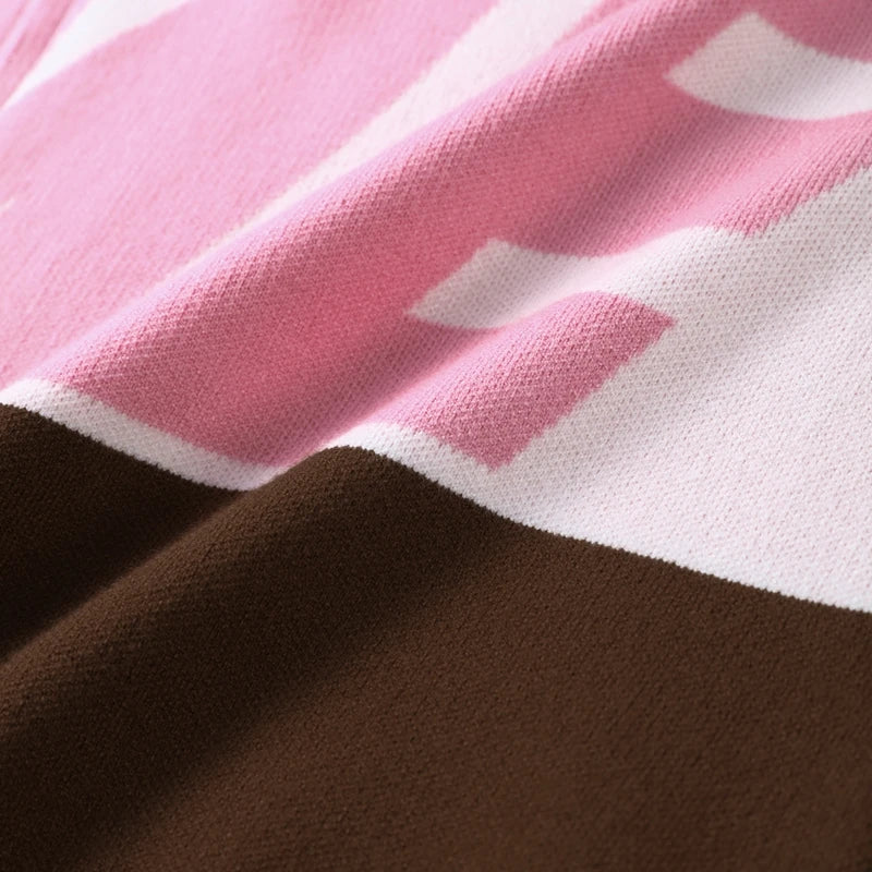 Letter Women 's Sweater Stand Collar Y2k Knit Sweaters For Woman Zipper Full Sleeve Tops Female 2025 Winter Men Jacket Knitwear