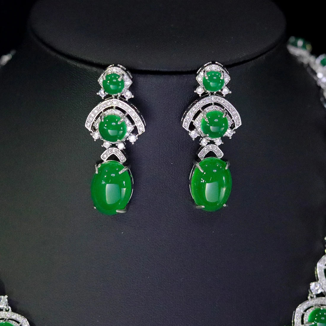 Green Teardrop Crystal Necklace and Earring Set for Women