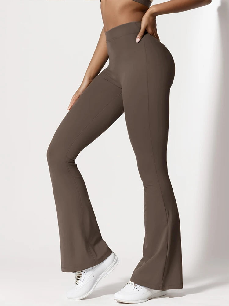 Women's Sports Yoga Pants Pleated Flared Pants  V-Back Butt-Lifting Wide Leg High Waist 31.5 Inches Fitness Sports Yoga Pants
