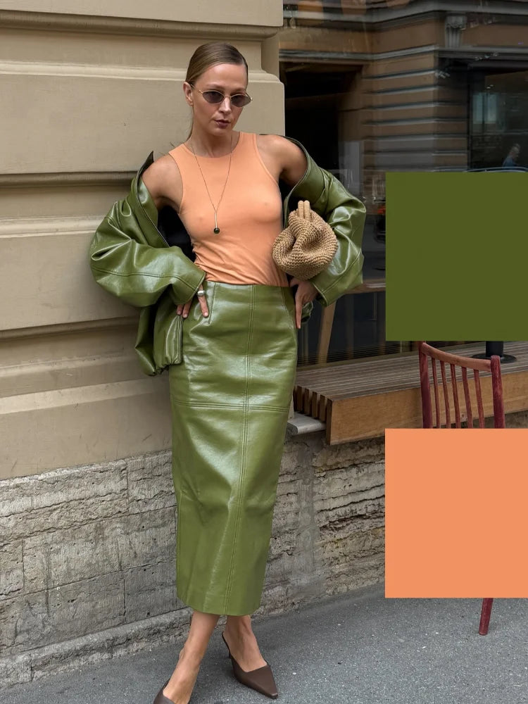 Vintage Leather Skirt Set