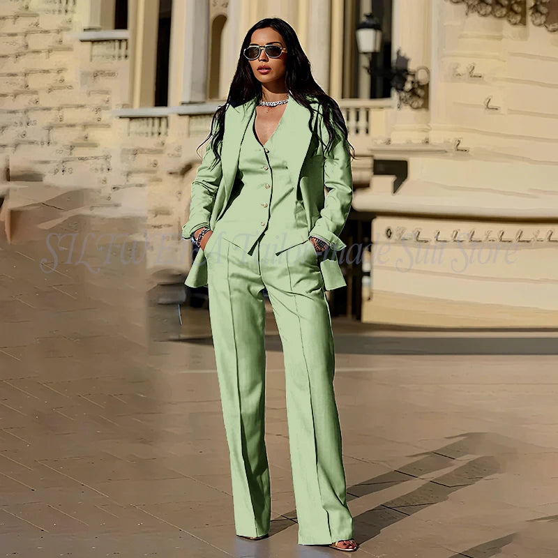 Sophisticated Slim Fit Three Piece Blazer Set For Women