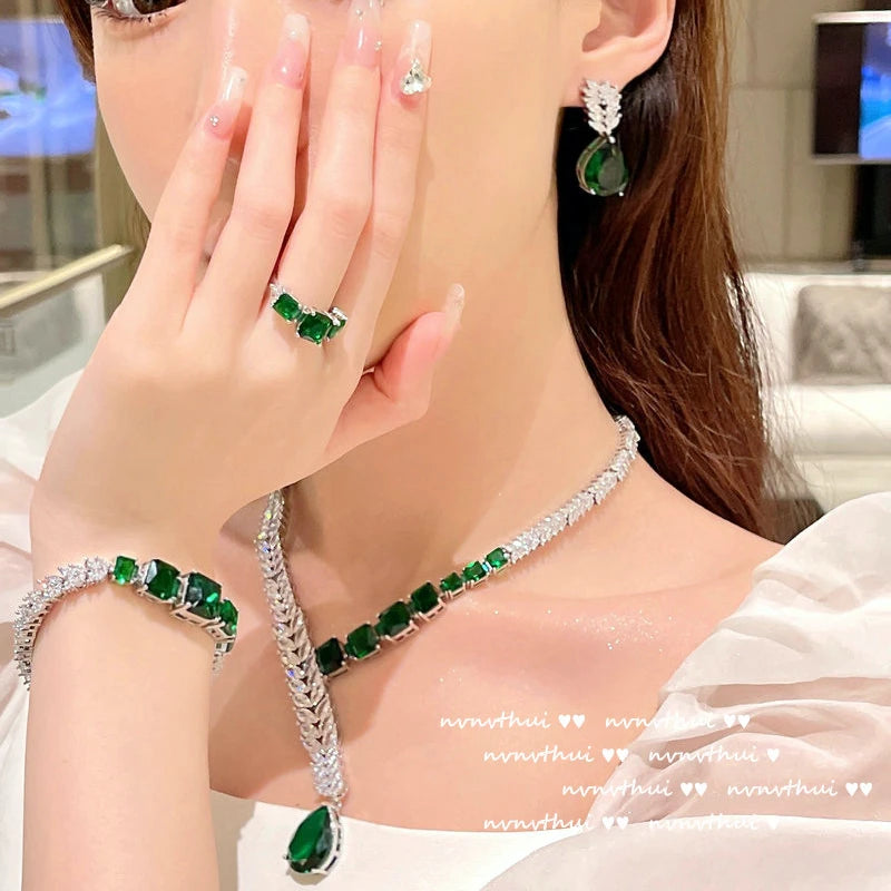 Delicate Green Zircon Wedding Jewelry Set for Women