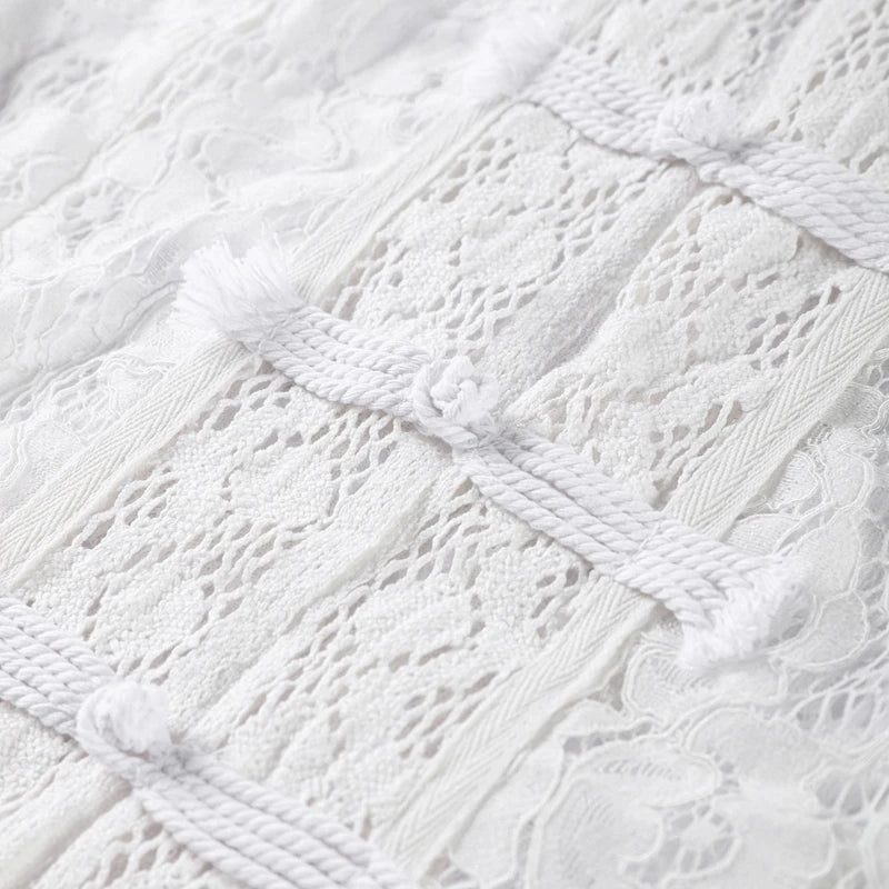 Elegant Embroidered Puff Sleeve Hollow Out Lace Blouse for Women