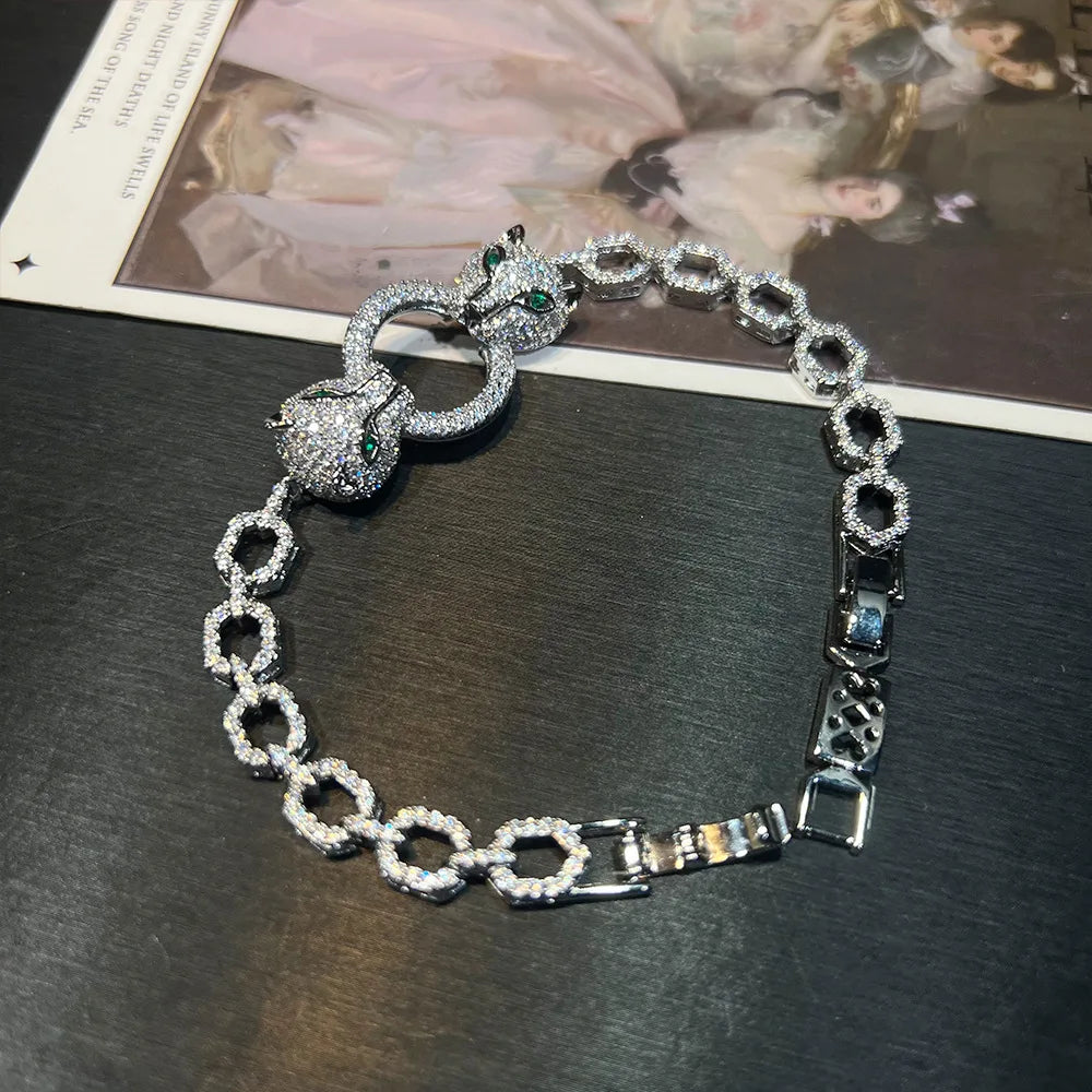 Leopard Zircon Earrings Necklace And Bracelet Set for Women