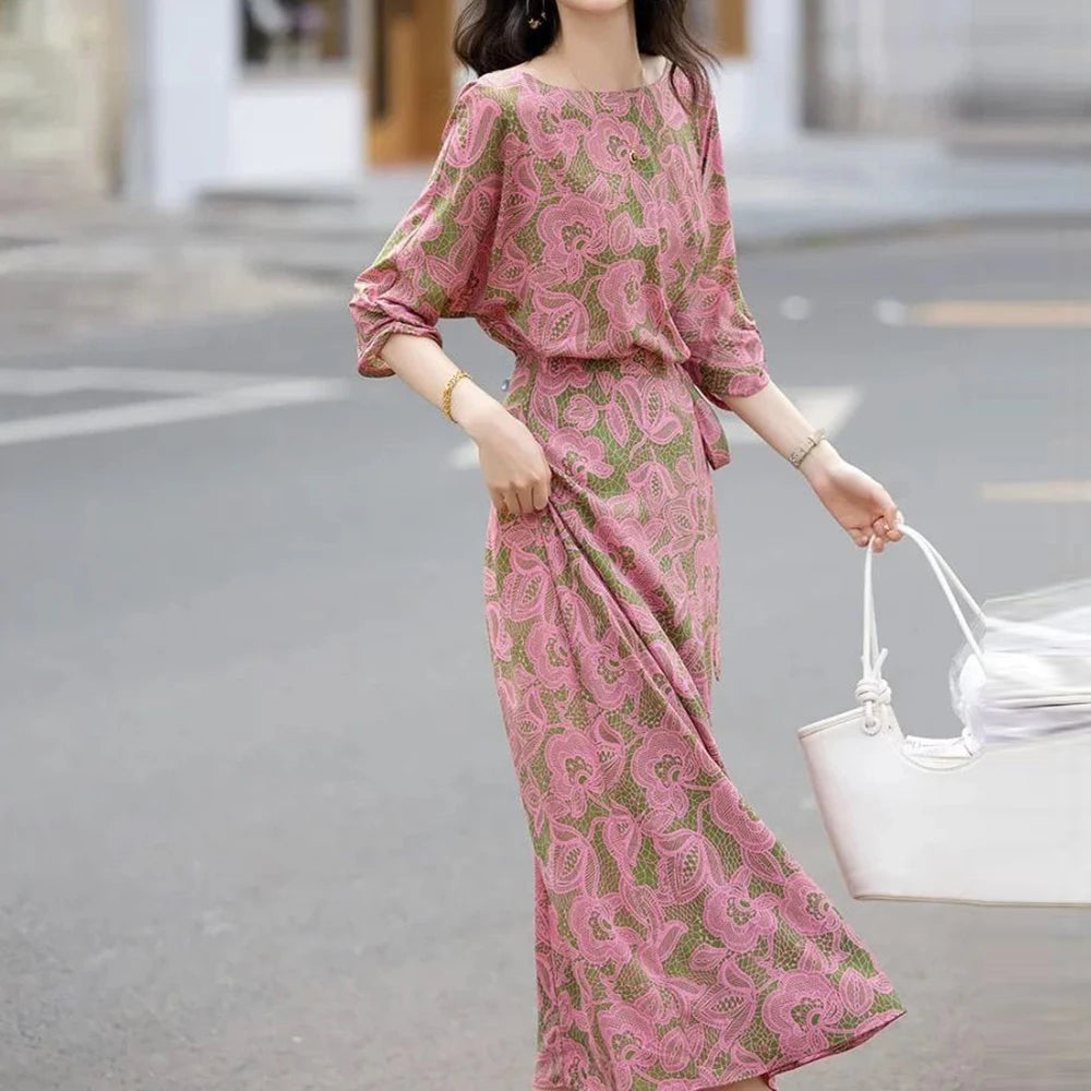 Elegant One Shoulder Wrap Chiffon Midi Dress For Women
