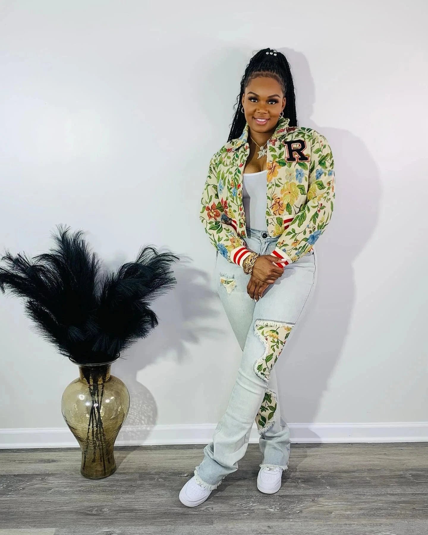 Streetwear Floral Print Short Jacket Sexy Women Turn Down Collar Elegant High Street Club Coat Outerwear