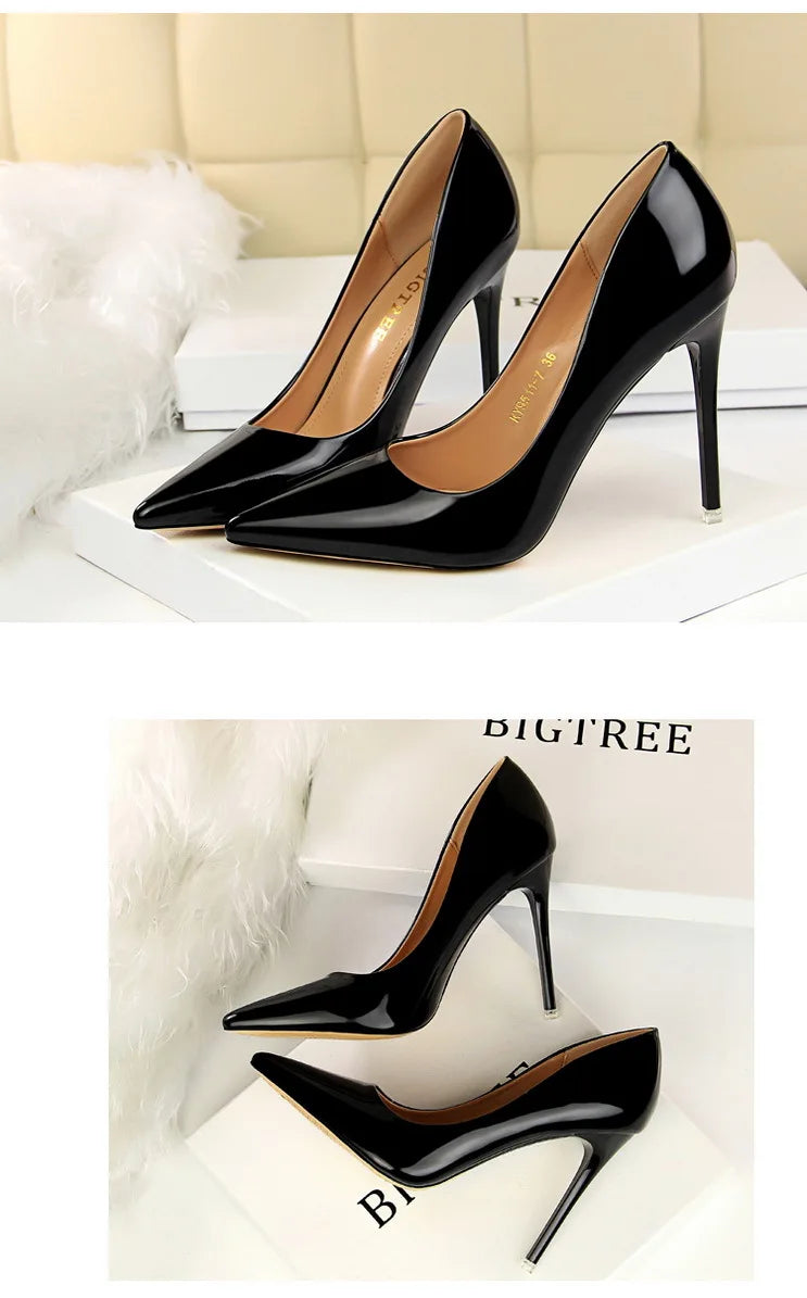 Classic Patent Leather Stiletto High Heel Pumps for Women