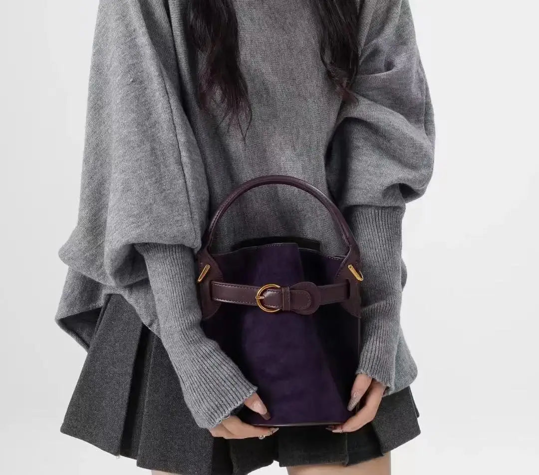 Advanced purple velvet bucket bag for women's new commuting trend single shoulder crossbody bag