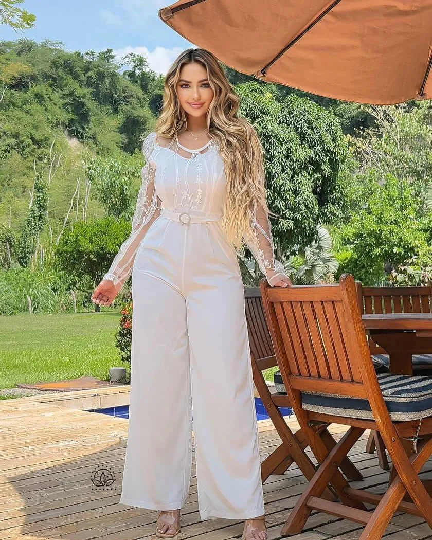 Elegant Patchwork Wide Leg O-neck Jumpsuit for Women