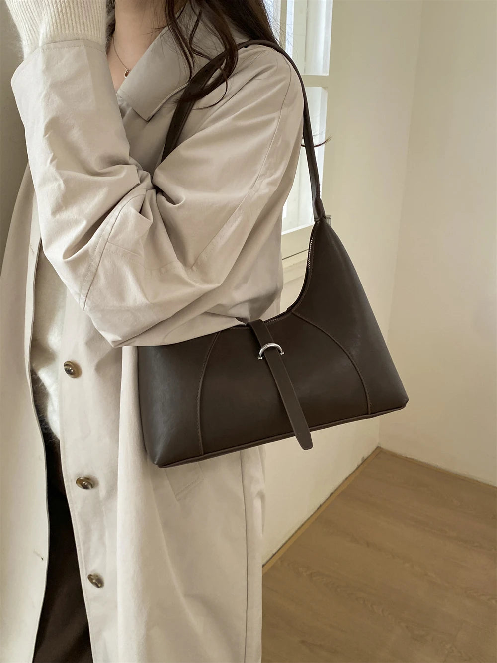 Solid Color Faux Leather Hobo Shoulder Bag for Women