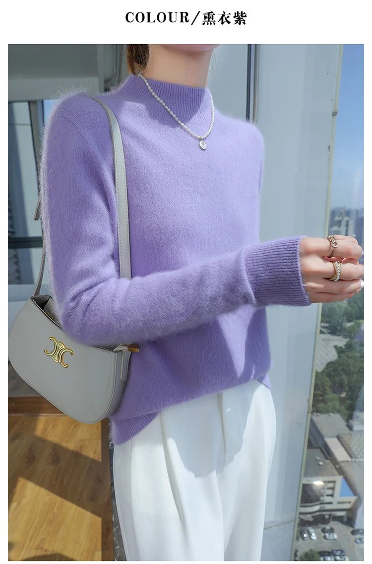 Loose Cashmere Knit Half High Neck Pullover Sweater for Women