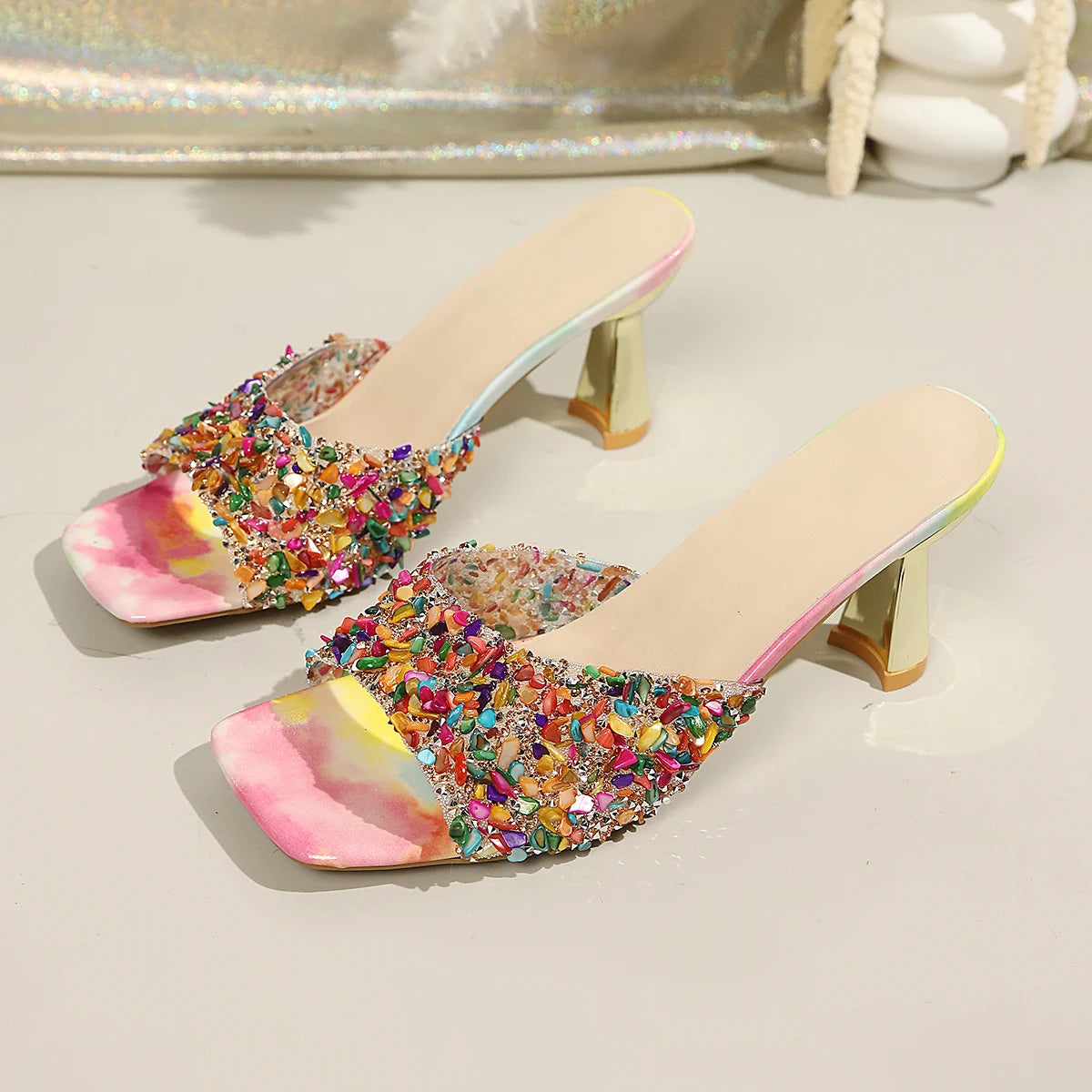 Rhinestone Open Toe Stiletto Heeled Sandals for Women