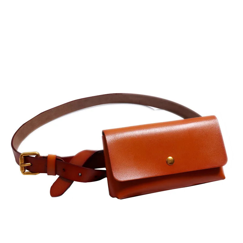 Minimalist Genuine Leather Waist Bag With Belt for Women