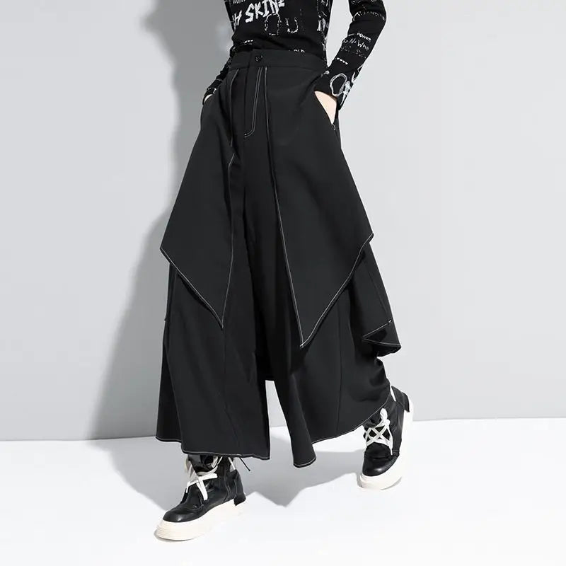 French fashion temperament black wide-leg pants women's spring and autumn new loose plus size casual pants casual skirt pants.