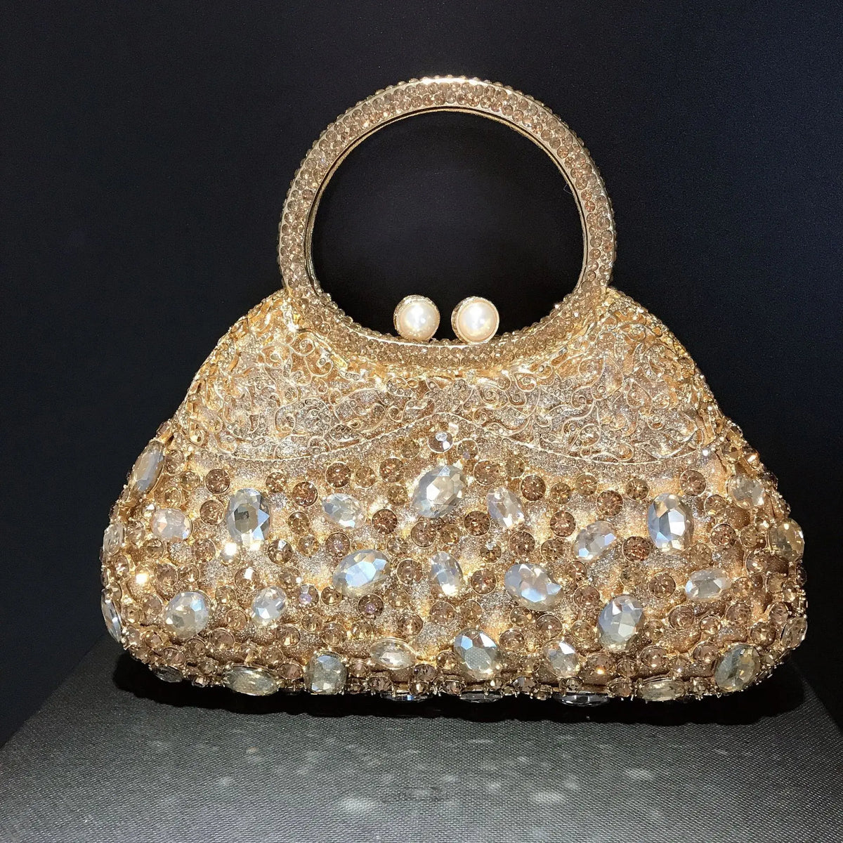 Rhinestone Hollow Metal Evening Clutch Purse for Women