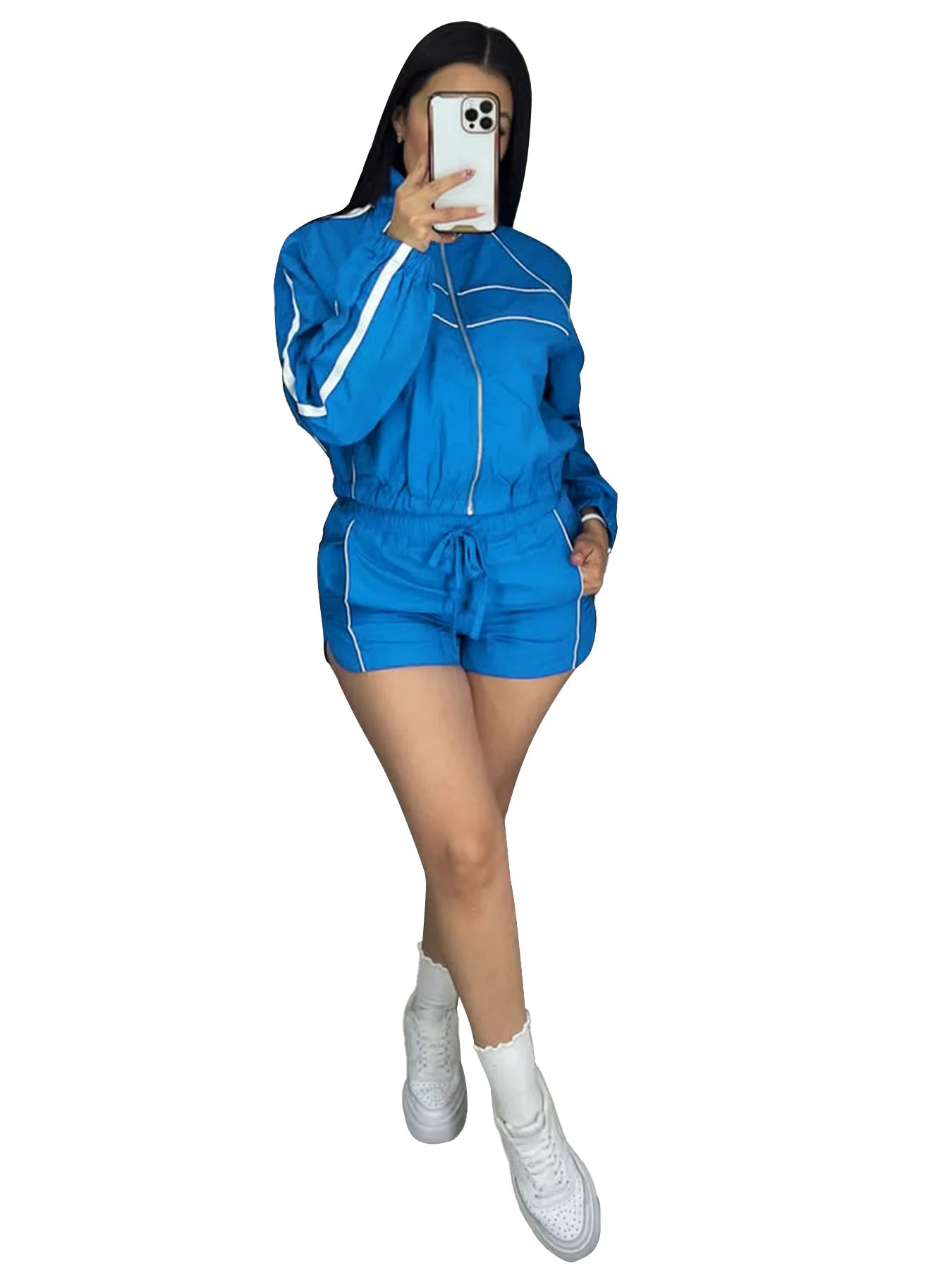 Athletic V Neck Long Sleeve Casual Lounge Set for Women