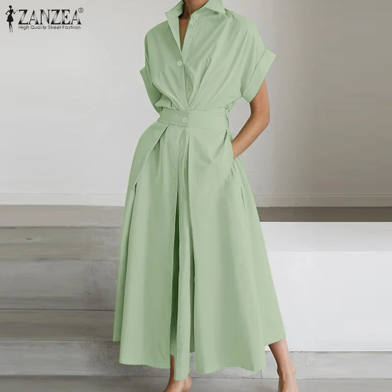 Collared Button Front Maxi Shirt Dress