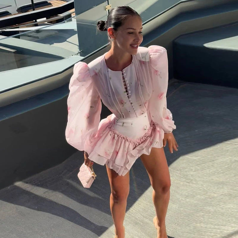 Floral Print Chiffon Tiered Ruffle Maxi Dress for Women