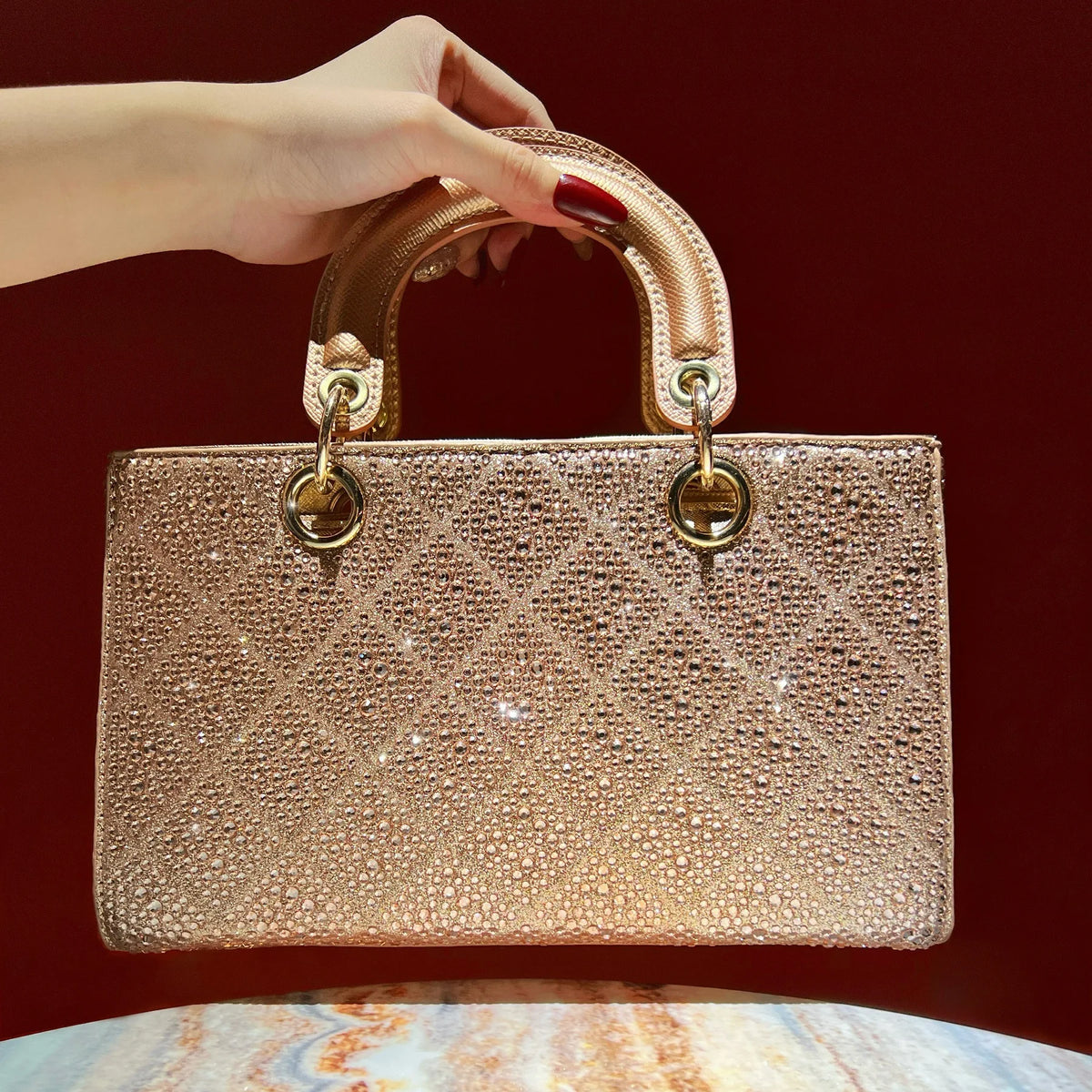 Rhinestone Party Handbag With Messenger Strap for Women