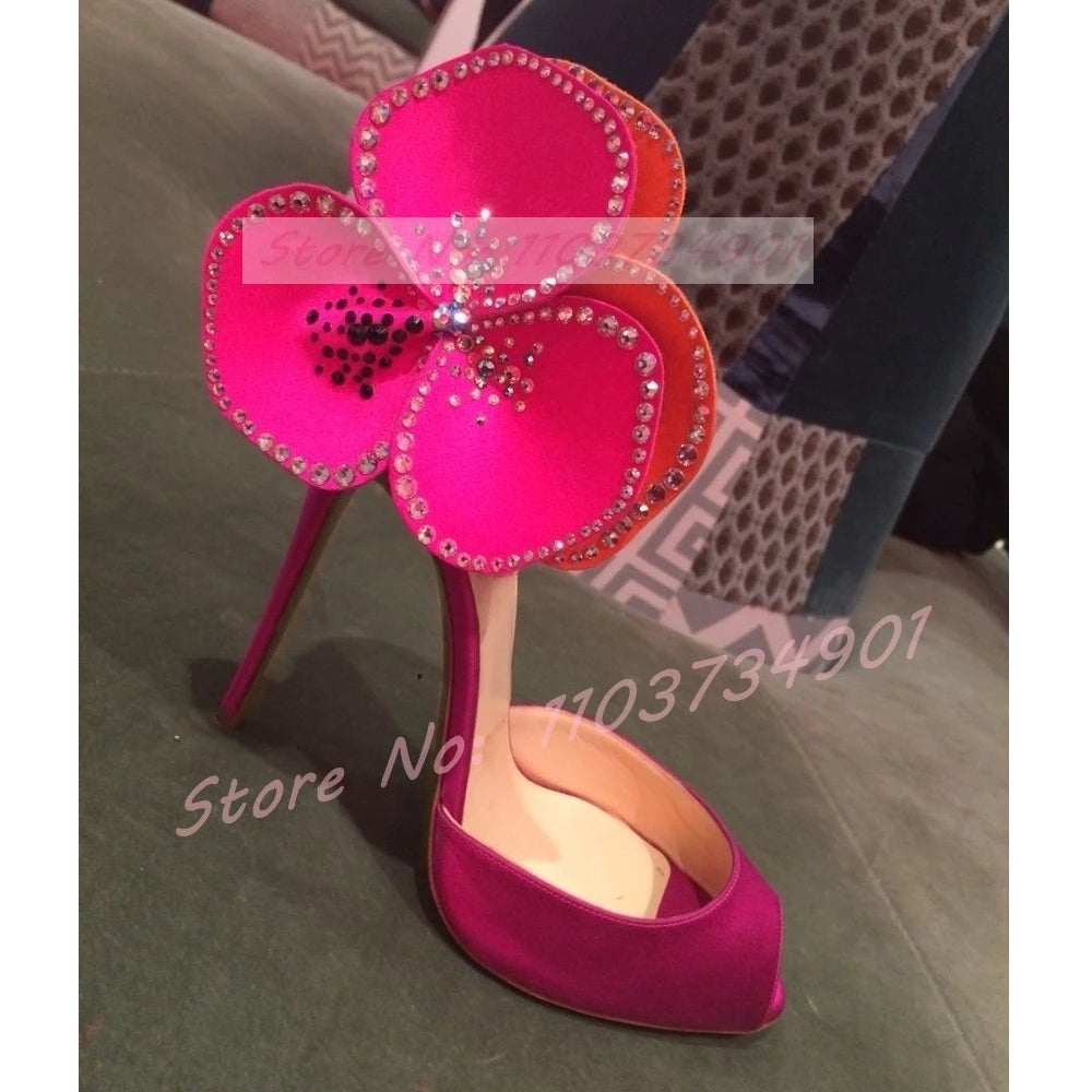 Pink Satin Crystal Peep Toe Stiletto Sandals for Women
