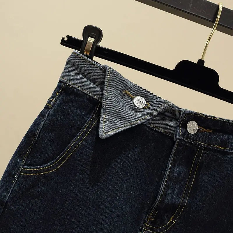 High Waist Split A-Line Denim Midi Skirt With Pockets For Women