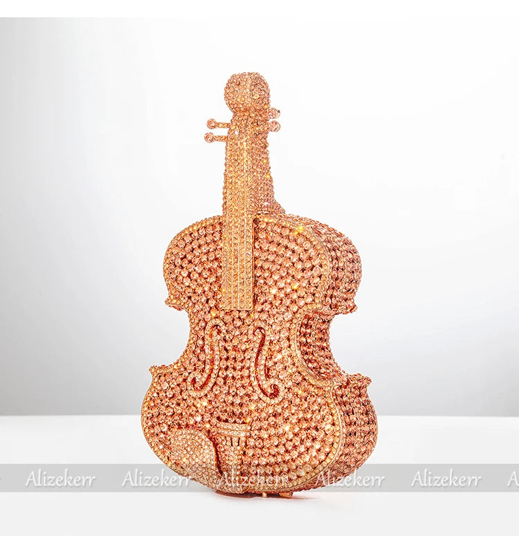 Elegant Crystal Violin Shaped Evening Clutch for Women