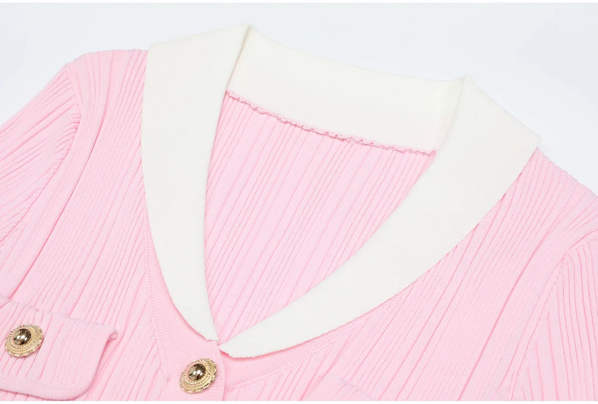 High-end Fashion Cropped Knit Dress New Autumn 2026 Women Short Sleeve High-waisted Belted Slim-fit Elegant Short Dresses