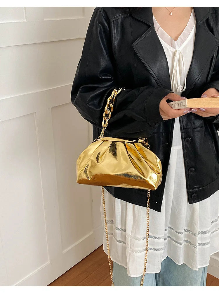 Elegant Pleated Chain Cloud Crossbody Shoulder Bag for Women