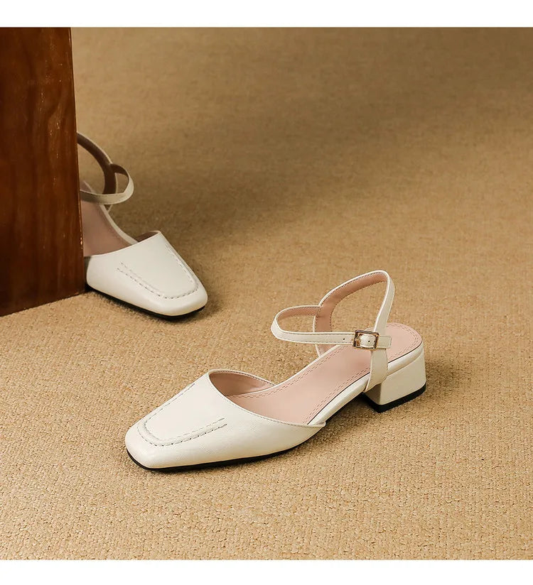 Elegant Square Toe T Strap Sandals
