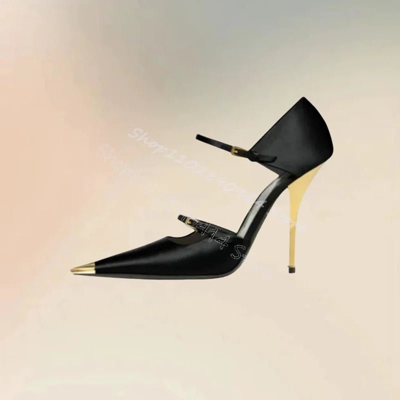 Elegant Sky Blue Silk Pointed Toe Pumps With Ankle Strap For Women