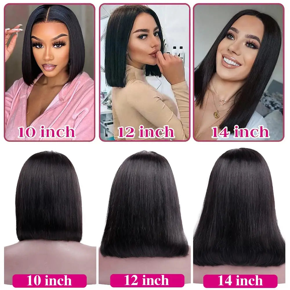 Short Bone Straight Human Hair Lace Front Bob Wig for Women