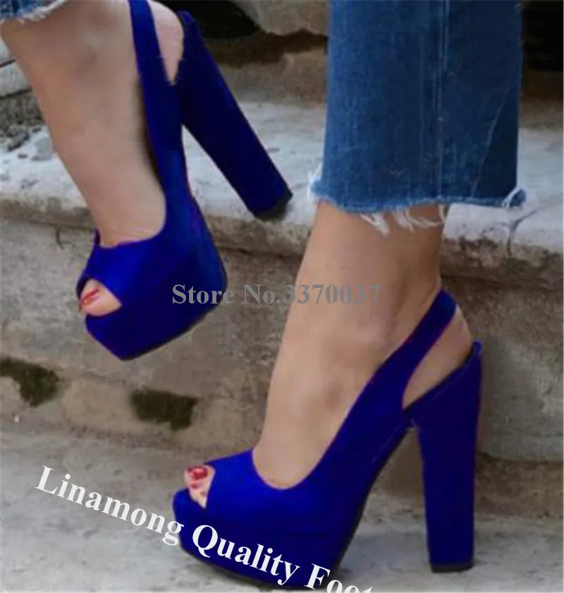 Purple Suede Chunky Heel Platform Peep Toe Pumps for Women
