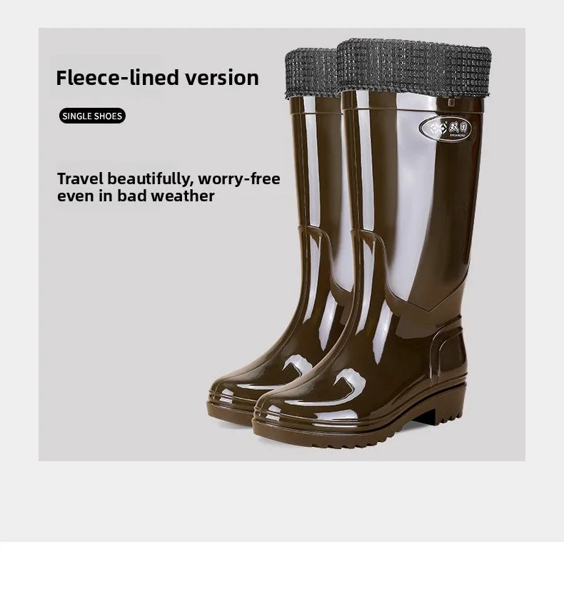 Bright Green Knee High Rain Boots With Antislip Sole for Women