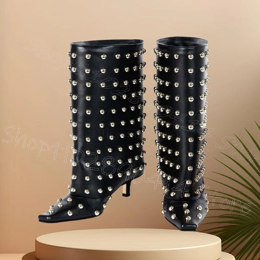 Slip On Riveted Heeled Boots