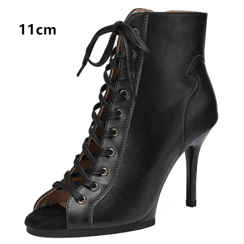 Peep Toe High Heel Zipper Ankle Boots