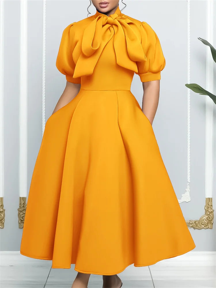 Wmstar Plus Size Dresses for Women Elegant Fashion Office Lady with Bow Maxi Dress New in Summer Clothes Wholesale Dropshipping