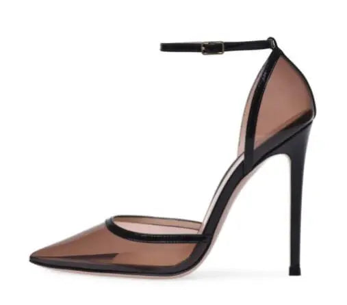 Transparent Pointed Toe Buckle Strap Thin Heel Pumps For Women