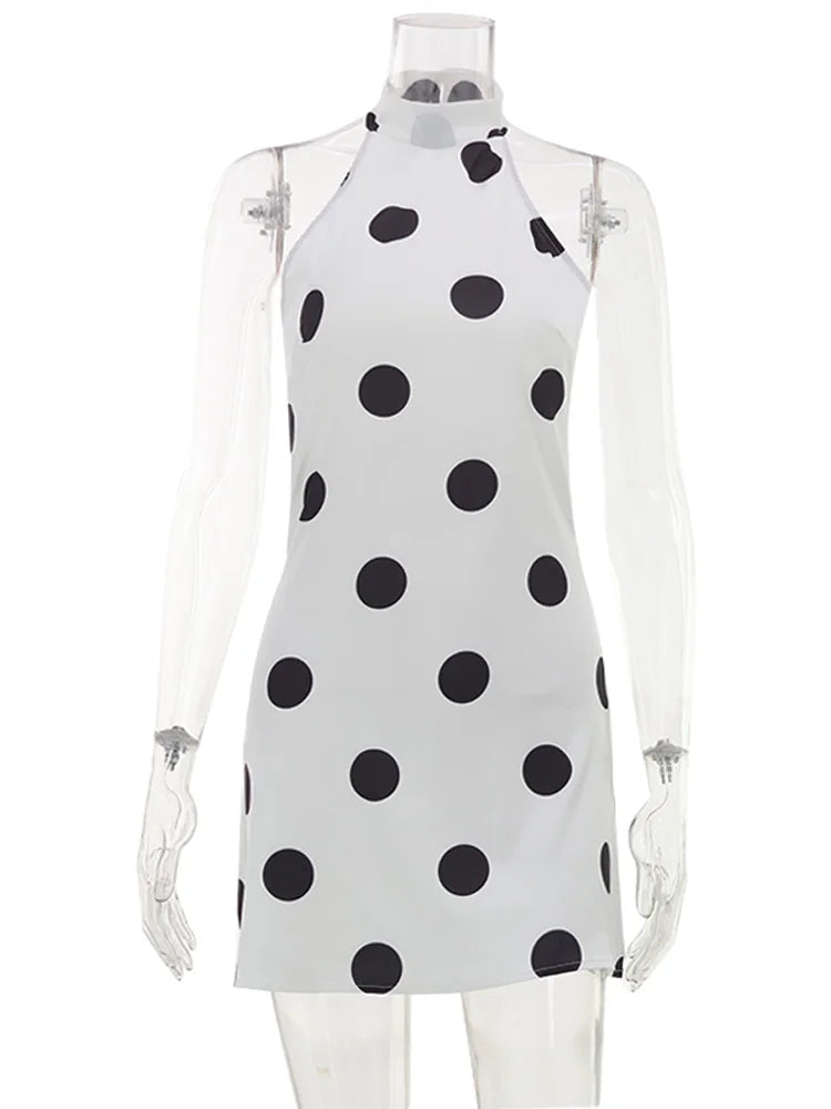 Polka Dot Halter Neck Backless Mini Dress for Women