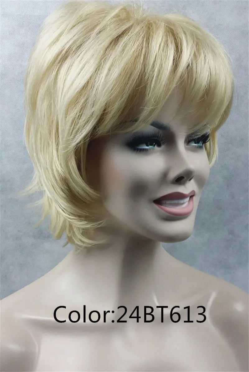 Fluffy Short Straight Layered Blonde Synthetic Wig For Women