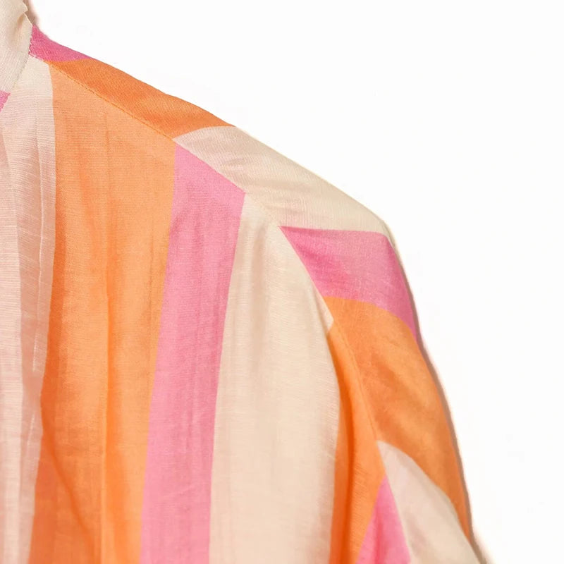 Elegant Striped with Stand Collar Jacket for Women