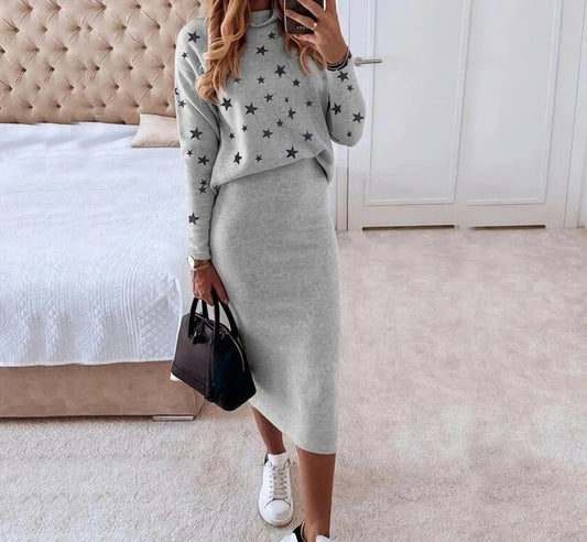 Printed High Neck Skirt Set