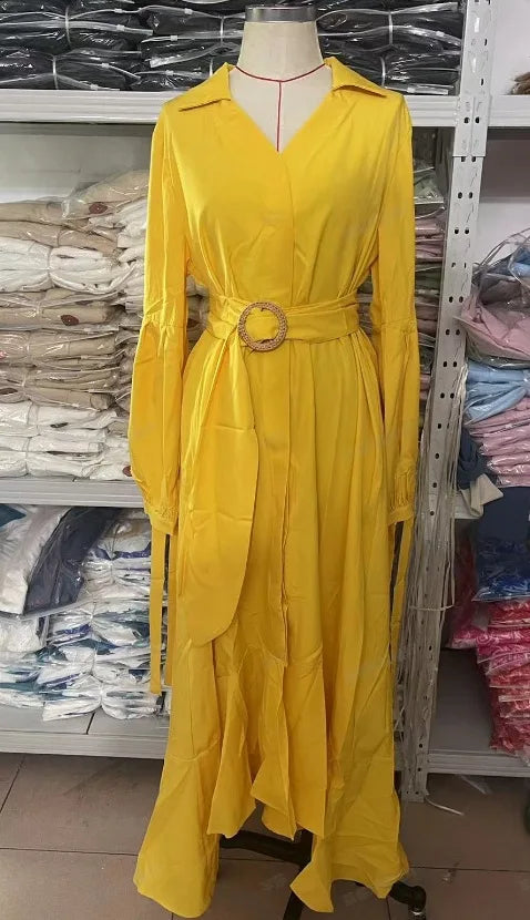 Casual Summer Dress With Turn Down Collar And Pockets for Women